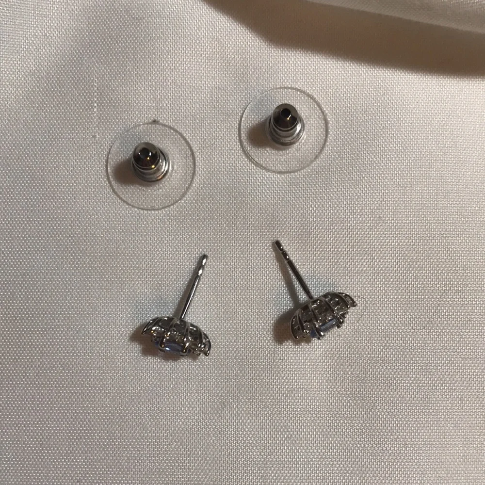Genuine Tanzanite and Zircon Earrings - Picture 2 of 3